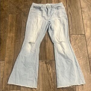 YMI Blue Flare Wide Leg Jeans with Distressed Details